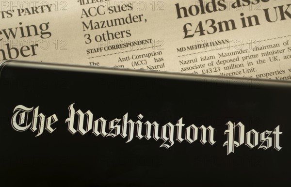 Dhaka, Bangladesh - 18 March 2025: The logo of the washington post is displayed on a smartphone