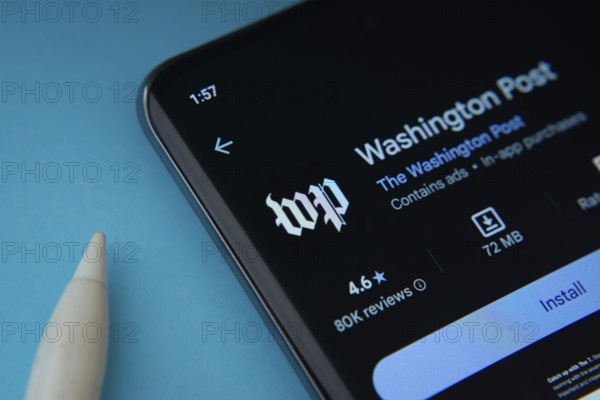 Dhaka, Bangladesh- 18 March 2025: The Washington post app from Google Playstore is displayed on a