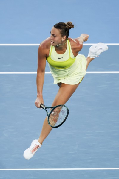 MELBOURNE, AUSTRALIA - JANUARY 12: Aryna Sabalenka whilst playing Sloane Stephens of the USA on day 1 of the 2025 Australian Open