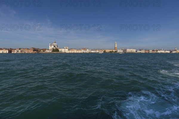 View of Venice with Santa Marial della Salute and St Mark's Tower, Venice Lagoon in front, Venice,