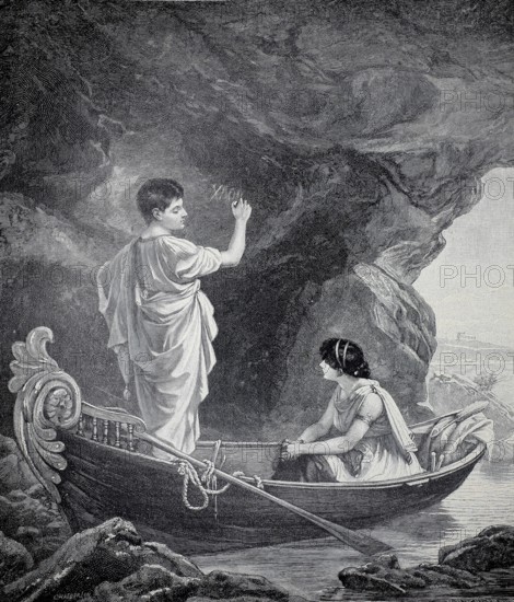 Greek idyll, authentic, digitally restored reproduction from a 19th century model, exact date of
