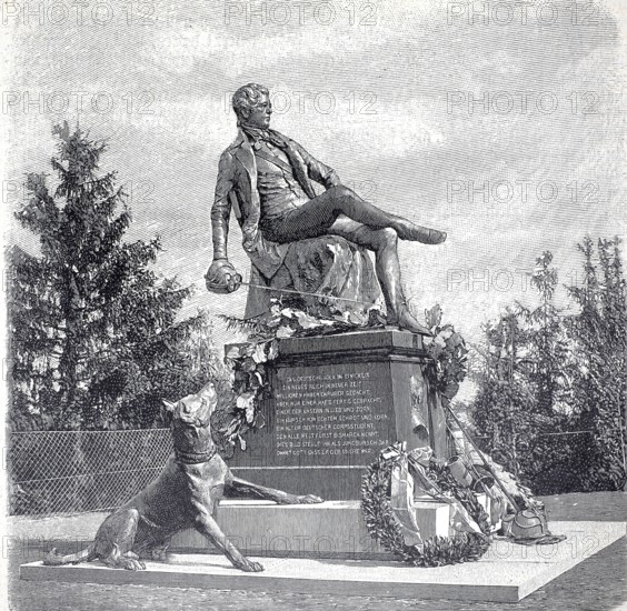 Jung Bismarck monument at Rudelsburg in Thuringia, Germany, authentic, digitally restored