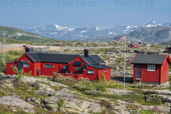 Typical norwegian holiday hut, near Bjørnfjell railway station, at railway line Kiruna-Narvik,
