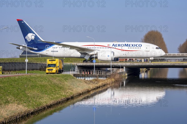 Taxiway bridge over a canal near Hoofddorp, on the Polderbaan, a runway in the west of Amsterdam
