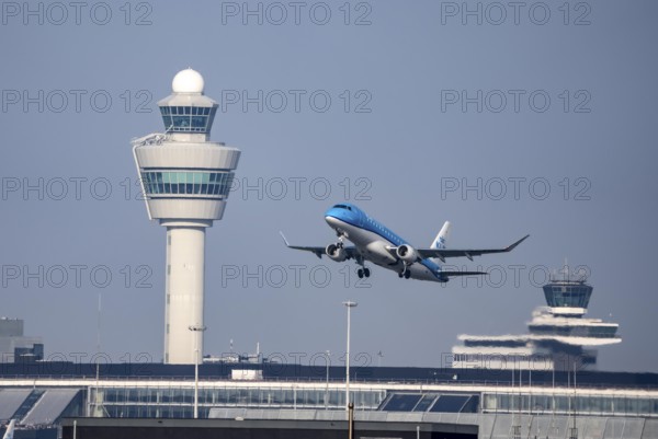 KLM Embraer ERJ-175, aircraft taking off from Kaagbaan runway, 06/24, at Amsterdam Schiphol