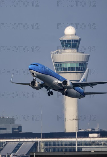 KLM Boeing 737, aircraft taking off from Kaagbaan runway, 06/24, at Amsterdam Schiphol Airport,