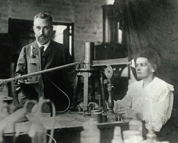 Marie and her man Pierre Curie in the laboratory. Around 1904 Marie Curie was a chemist and