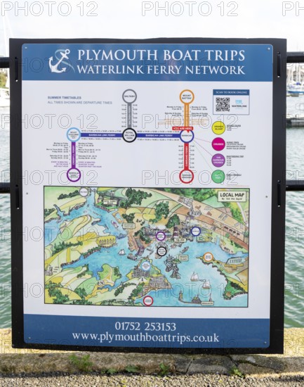 Information sign notice for Waterlink Ferry Network, Plymouth Boat Trips, Plymouth, Devon, England,