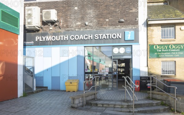 Entrance doorway to Plymouth bus station, Plymouth, Devon, England, UK architects Stantec