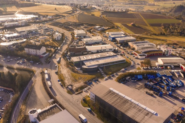 Aerial view of an industrial area with roads and fields, insights into urban planning, Calw, Calw