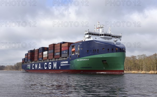 Container ship CMA CGM RUNDALE sails in the Kiel Canal, NOK, Kiel Canal, Kiel Canal,