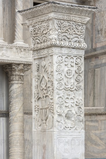 Medieval relief of a column from the Doge's Palace, Venice, Veneto, Italy