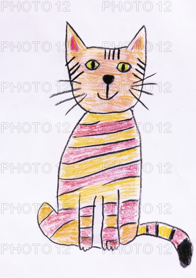 Naive illustration, child drawing of a cat, pet