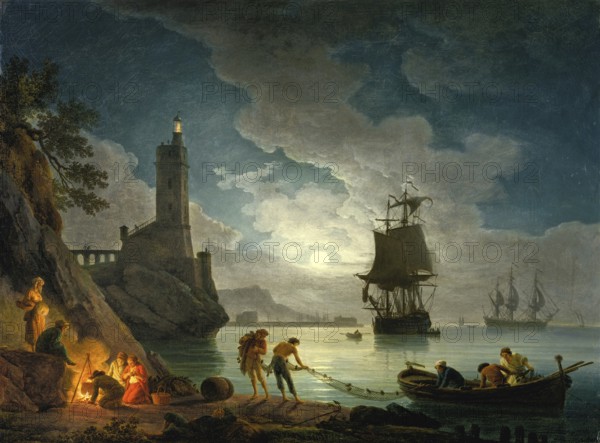 Claude Joseph Vernet (14 August 1714 - 3 December 1789), French painter, here his work, A Harbor in