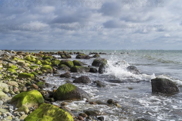 Boulders and surf on Gakower Ufer, Sassnitz, Jasmund National Park, Rügen, island, Baltic Sea,