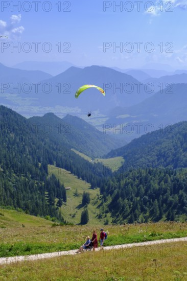 Hikers, wheelchair users, barrier-free access on the mountain, summit, on Hochfelln, mountains,