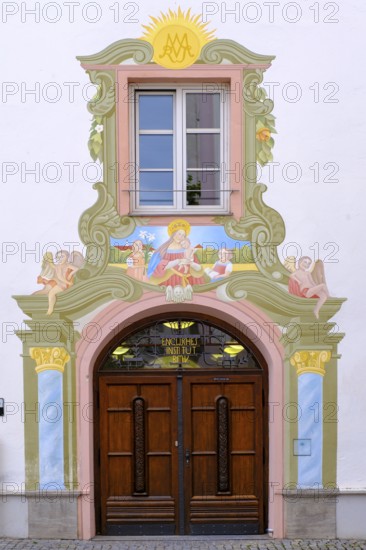 Entrance, portal, Maria Ward Gymnasium, Günzburg, Swabia, Bavaria, Germany