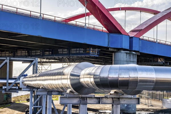 Iqony district heating pipes at the city port, crosses the Rhine-Herne Canal in Essen, A42 motorway