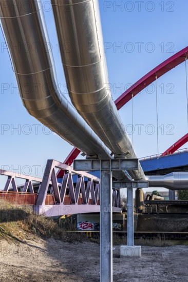 Iqony district heating pipes at the city port, crosses the Rhine-Herne Canal in Essen, A42 motorway
