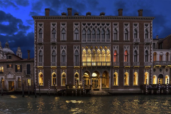 Palazzo Genovese on the Grand Canal at dusk, built in 1892, Dorsoduro district, Venice, Veneto,