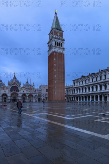Empty St. Mark's Square with arcades of the Old Procuration, 16th century and St. Mark's Basilica