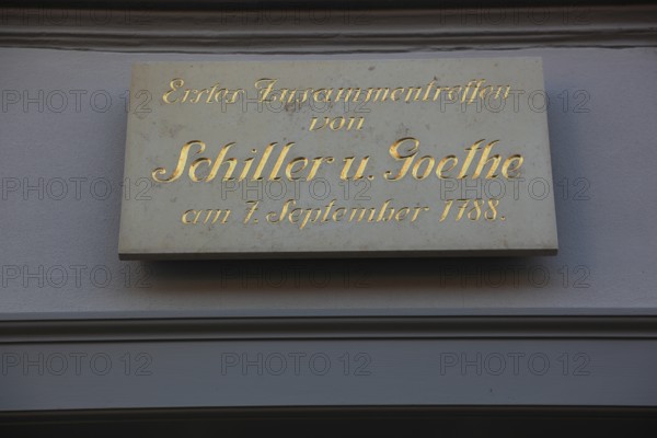 Sign at Schillerhaus in Rudolstadt, Saalfeld-Rudolstadt District, Thuringia, Germany