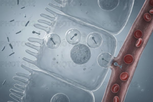 High-resolution visualisation of transcytosis: bacteriophages (viruses) naturally pass through the