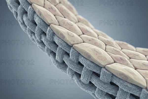 Microscopic cross-section of an artificial, biotechnologically produced heart valve, whose