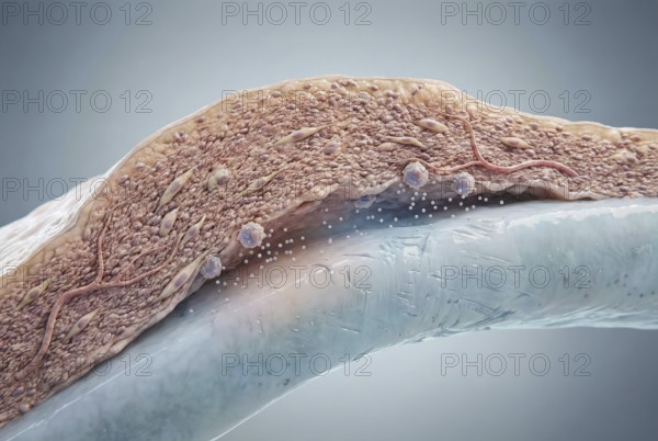 Microscopic 3D illustration of rheumatoid arthritis: An overactive macrophage mistakenly attacks