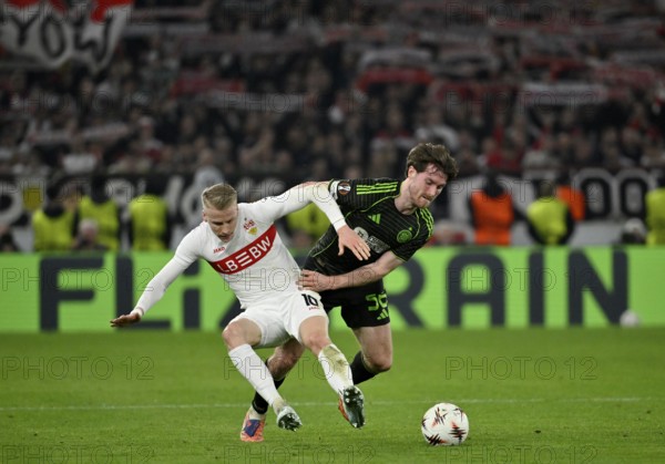 Duel, action Chris Fuehrich VfB Stuttgart (10) against Anthony Ralston Celtic Glasgow FC (56) in