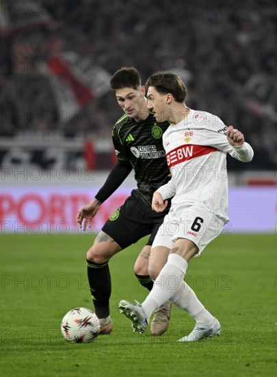 Tackle, action Tomas Cvancara Celtic Glasgow FC (11) vs Angelo Stiller VfB Stuttgart (06) Football