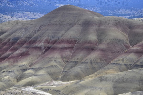Reddish brown hills with gentle curves and eroded areas against a clear sky, John Day Fossil Beds