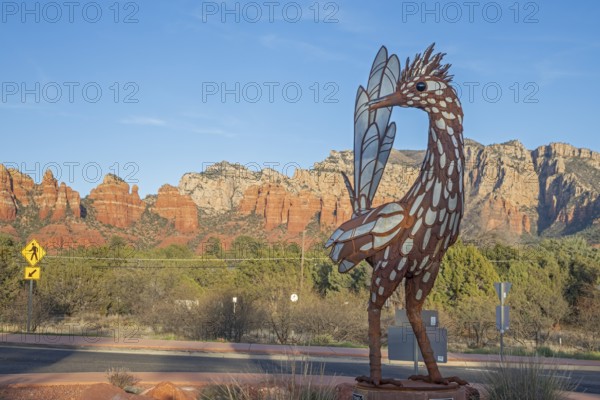 Sedona, Arizona - A 15-foot-tall sculpture of a roadrunner in a roundabout on state route 179. The