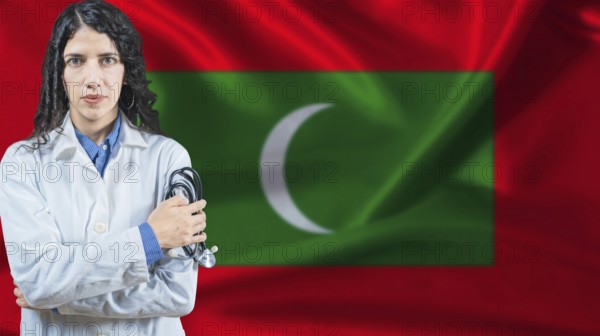 Maldivian national health system, Medical professional on Maldives flag background