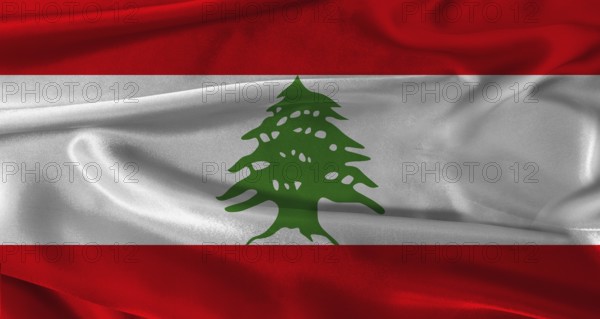 Flag of Lebanon with fabric textured background. Close up of National flag of Lebanon with
