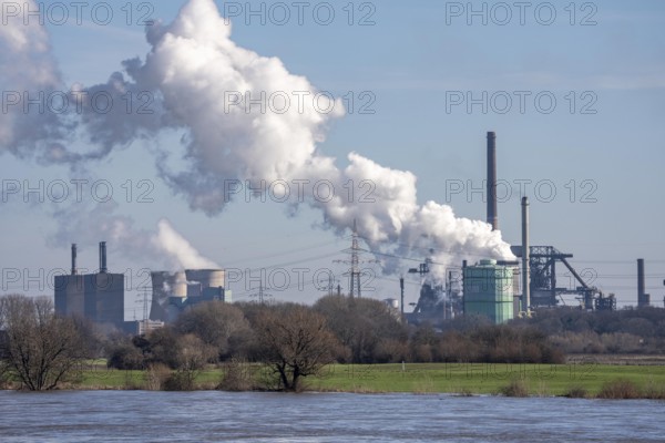 Backdrop of the HKM steelworks, Krupp-Mannesmann steel mill, blast furnaces, gasometer, coking
