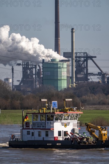 Backdrop of the HKM steelworks, Krupp-Mannesmann steel mill, blast furnaces, gasometer, coking