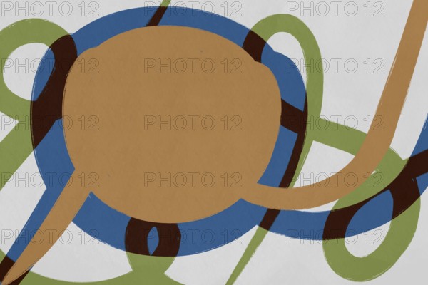 A modern abstract illustration featuring interconnected geometric shapes in earthy beige, rich