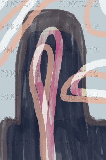 This artwork features a blurred, abstract portrait with soft curves and obscure facial features,