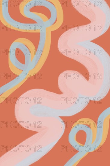 An illustration featuring a pastel color background with abstract, flowing wave patterns. Soft hues