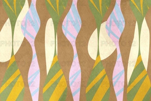 A seamless abstract background featuring a stylized pattern with wavy shapes in pink, green,