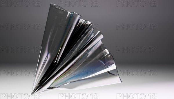 A captivating abstract sculpture crafted from glass, showcasing intricate folds and dynamic