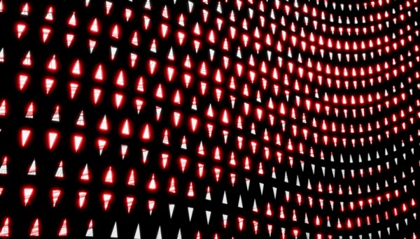 A dynamic 3D render featuring a wave pattern with vibrant red and white light shapes, inspired by