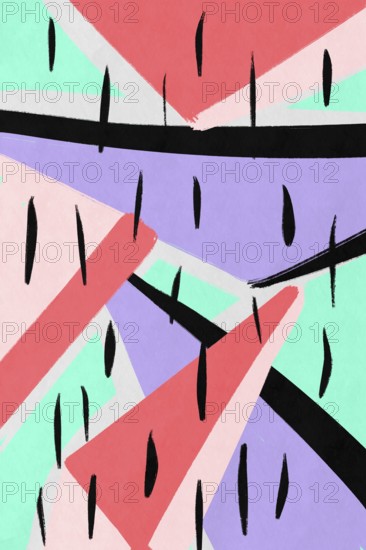 This vibrant minimalistic illustration features geometric shapes in pastel colors intersected by