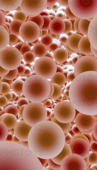 This is a detailed 3D render portraying multiple layers of spherical balls in varying shades of