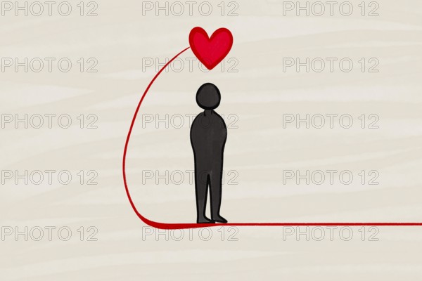 A minimalistic health illustration featuring a black silhouette figure connected to a red heart by