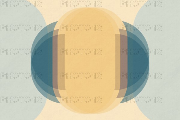 A minimalist abstract design with overlapping geometric shapes in muted tones. The harmonious blend