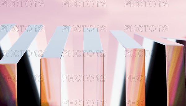 A captivating 3D render showcasing sleek metal and crystal blocks with reflective surfaces, set