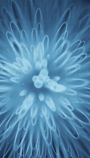 This captivating image features a dynamic 3D render of flowing abstract shapes in various shades of