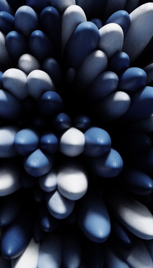 A digital composition featuring tightly packed spheres in varying shades of blue, creating an